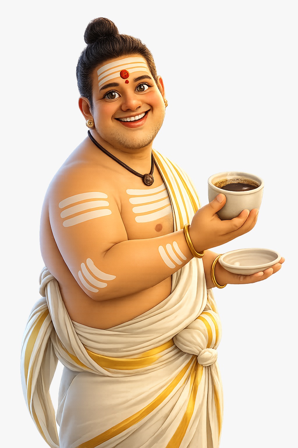 The AnnA mascot holding a cup of coffee