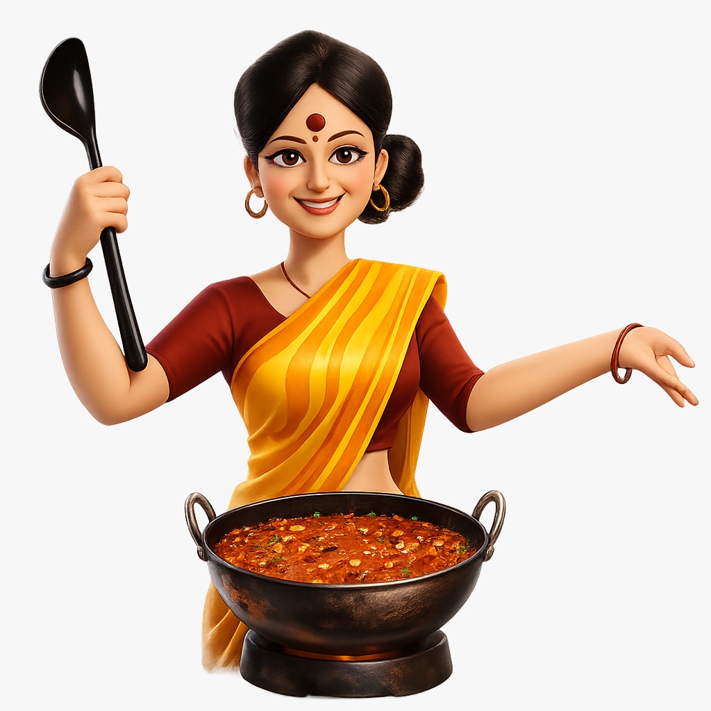 The AnnA mascot cooking a curry